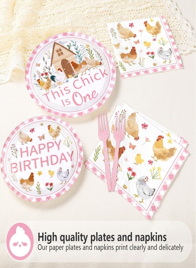 Greencian 96Pcs Chicken 1st Birthday Party Supplies This Chick Is One Party Plates and Napkins Disposable Farm Animal Barnyard Little Chick Tableware Set for Kids Baby Shower One Year Old Birthday Decor - Image 5